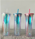 Wholesale Custom Double Wall Tumbler Plastic Laser Skinny Tumblers Cups Holographic Acrylic Tumbler Cups with Straw and Lid