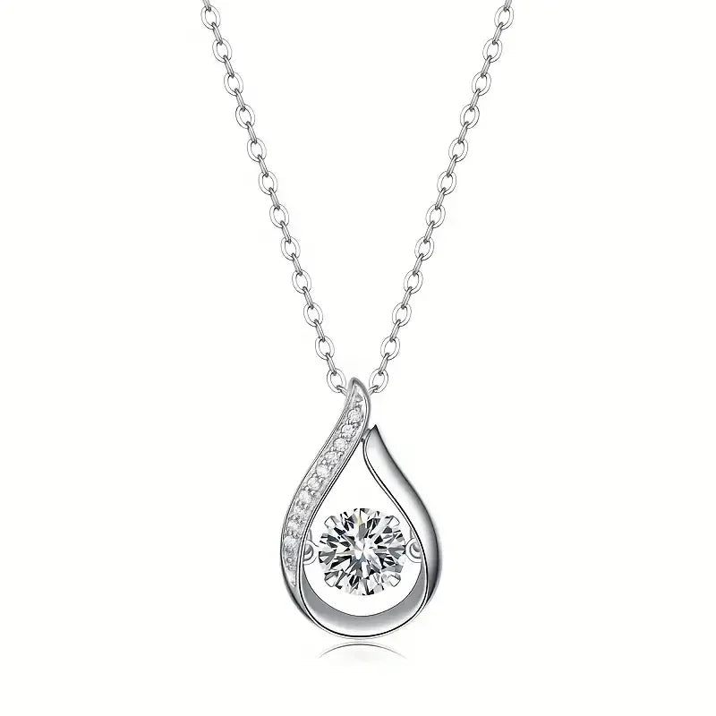 CAOSHI Simple Water Drop Shaped Dazzling Round Imitated Diamond Necklaces for Women Wedding Silver Plated CZ Pendant Necklaces