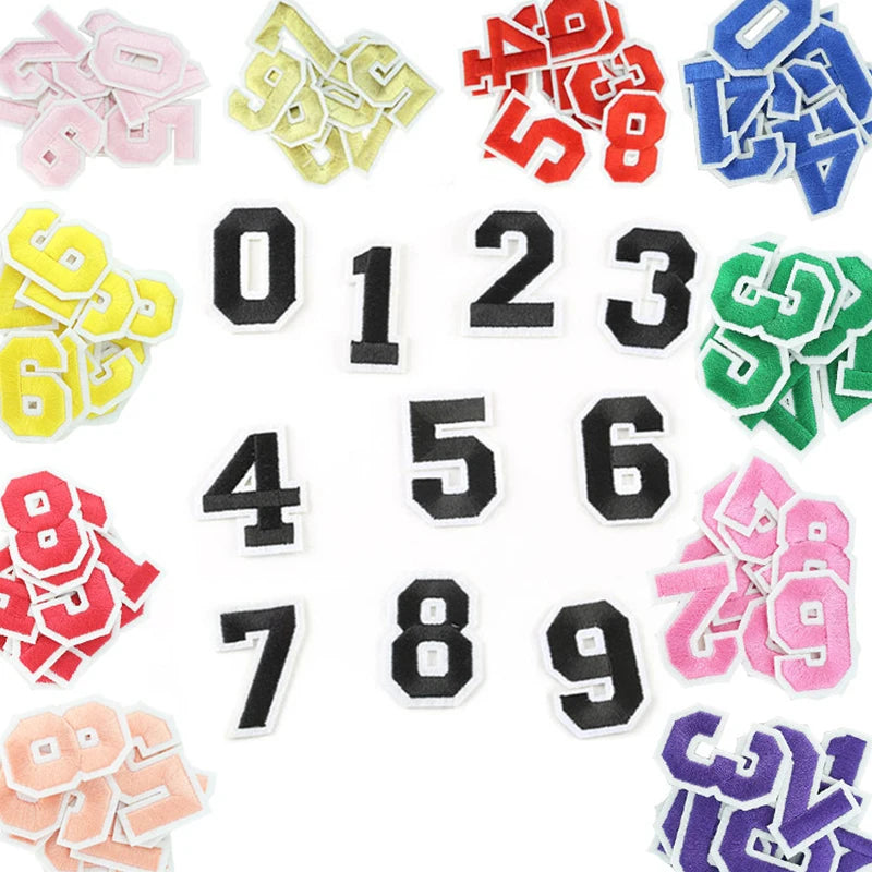 Multicolor DIY Varsity Numbering Embroidery Patch Iron-On 5cm Height PVC & Fabric with Sequins Decoration for Garments & Hats