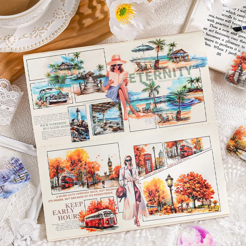 40 Stickers Per Pack Long Vacation Series Landscape Decoration Material 6 Styles