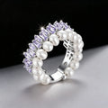 QX Custom OEM Luxury 925 Silver Earrings With Freshwater Pearl Purple Moissanite Engagement Rings Jewelry Set for Ladies Women