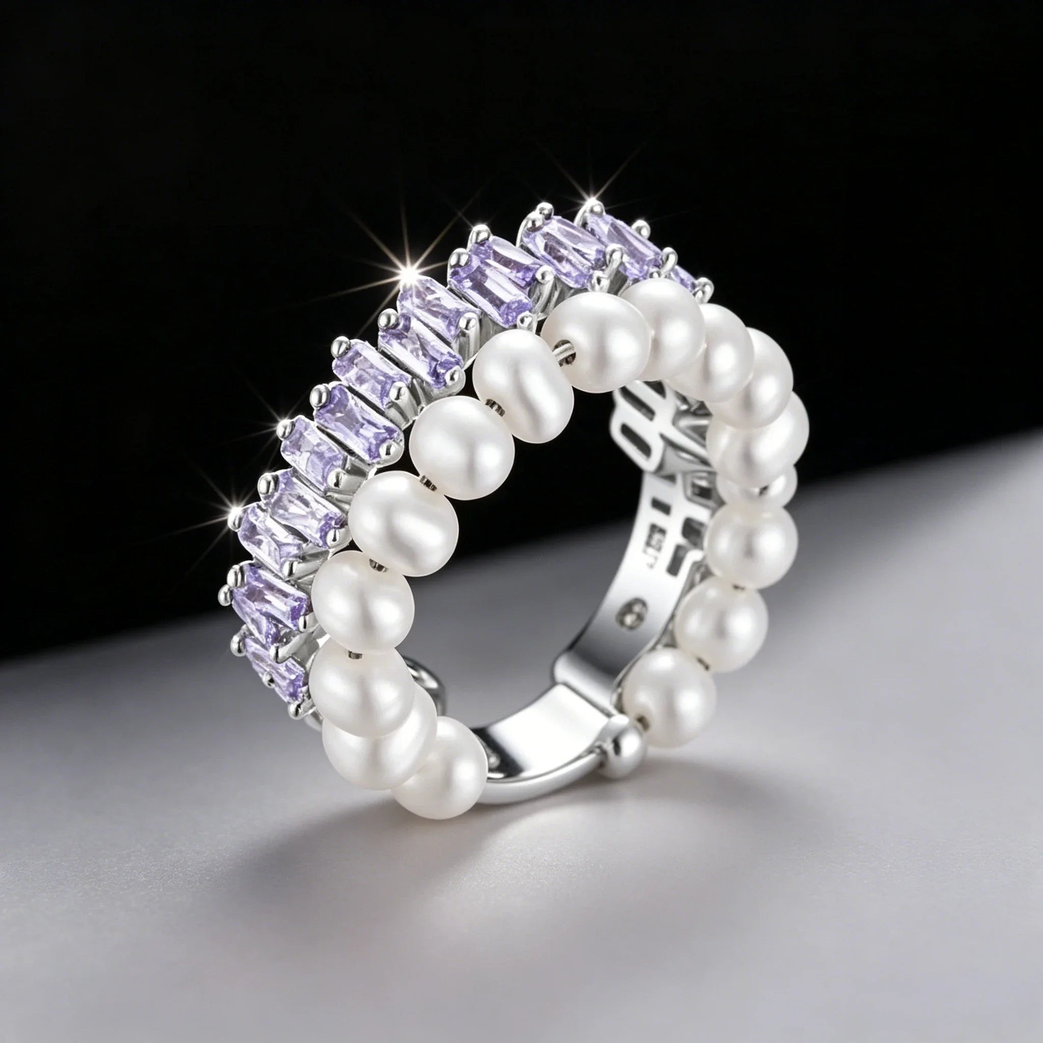 QX Custom OEM Luxury 925 Silver Earrings With Freshwater Pearl Purple Moissanite Engagement Rings Jewelry Set for Ladies Women