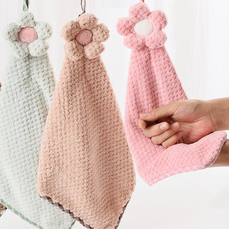 Quick Dry Hand Towel Coral Fleece Kitchen Thicken Absorbent Soft Dish Cleaning Cloth Sun Flowers Type Lattice Texture