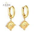 Ason New Trend Fashion Jewelry Stainless Steel 18K Gold Plated Zircon Eye Round Pendant Charm Drop Hoop Earrings for Women