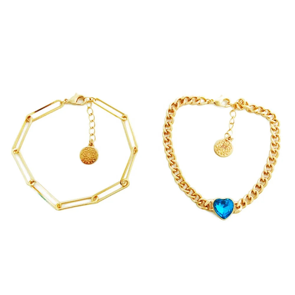 SLOONG Gold Bracelets for Women Trendy  Gold Plated Dainty Stackable  Heart Pendant Bracelets