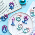 Pink Blue Purple Ins Wind Birthday Party Cake Glitter Number 0-9 Candles Galaxy Gradient Candle Decoration