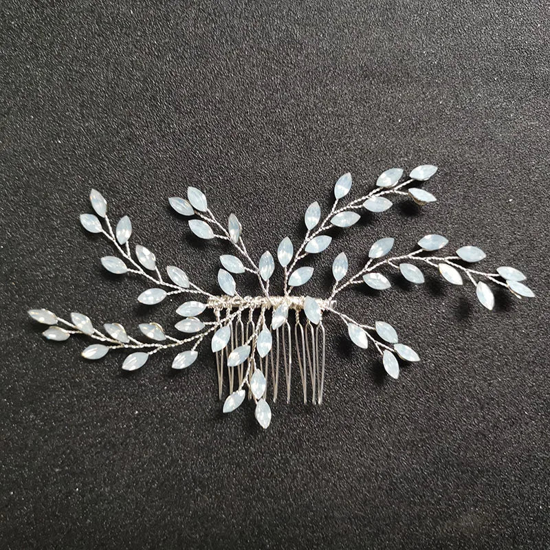SLBRIDAL Vintage Alloy Opal Crystal Rhinestone Flower Bridal Hair Comb Wedding Headdress Hair Accessories Women Jewelry