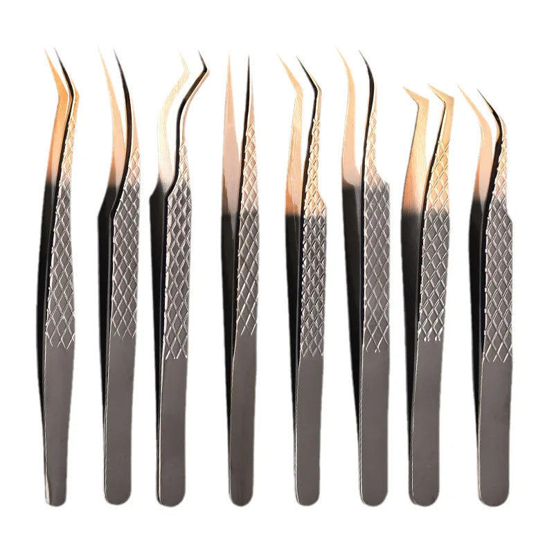 Custom Logo Tweezers Volume Private Label Stainless Steel Lash Tweezer Eyelash Extension Fiber Tip Tweezers