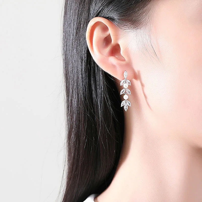 SLBRIDAL Pave Setting Trendy CZ Crystal Bridal Dangle Earring Cubic Zircon Earrings Wedding Drop Women Girls Fashion Earring