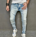High Street Trousers for Men's Jeans Slim Classic Skinny Men's Jeans Patch Ripped Hole Denim Pants