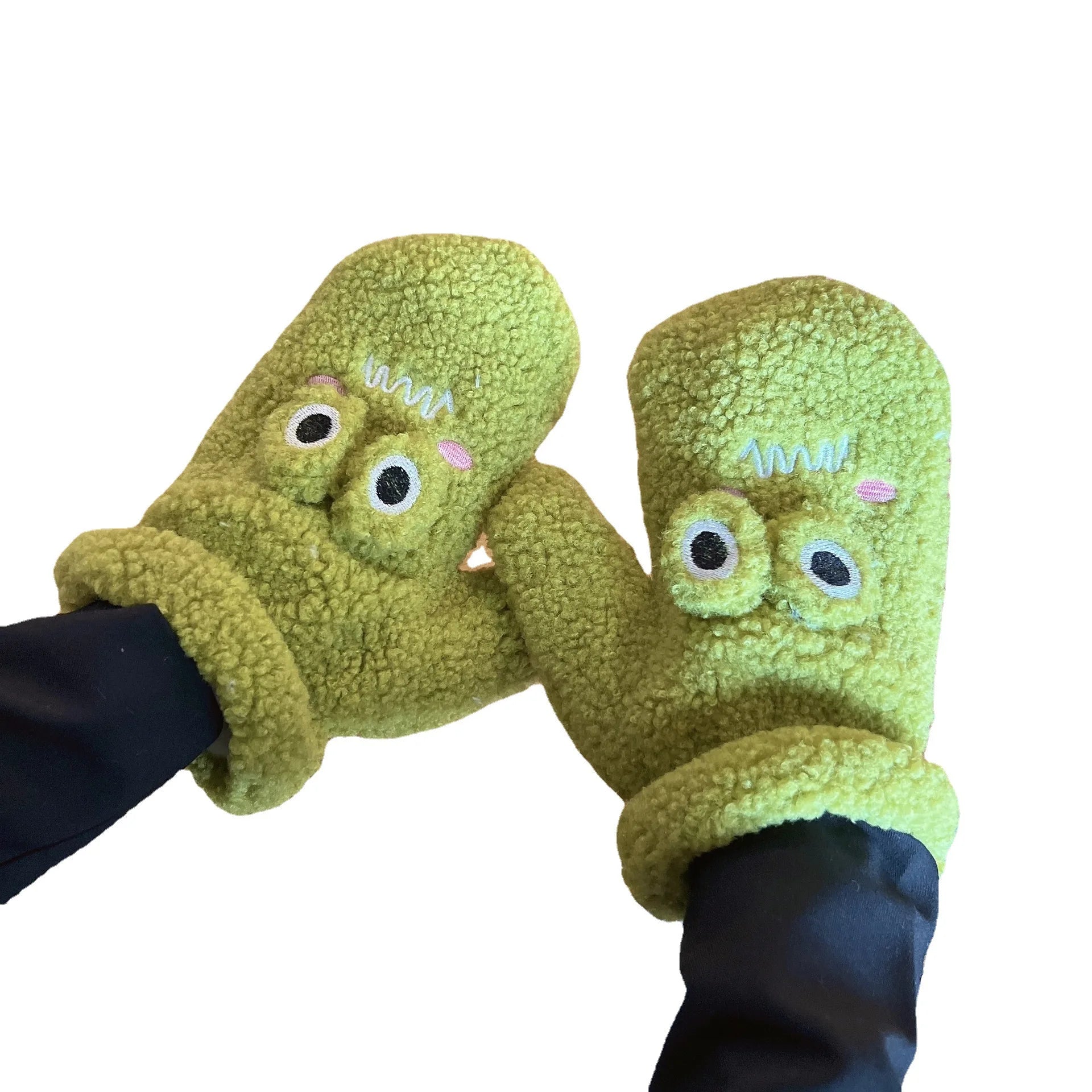 Cute Warmth Winter Cartoon Frog Gloves Adults Plush Covers Hand Protectors Green Gloves