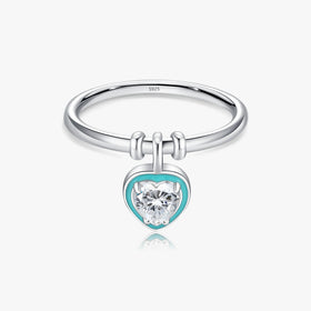 925 Sterling Silver Fine Jewelry Daily Accessories Mint Green Enamel Sweet Heart Cut Love Charm Rings for Women