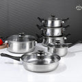 12pcs Stainless Steel Cooking Pot Kitchen Pot Set Wooden Handle Induction  Cookware Fry Pan Kitchenware Kettle Soup Pot