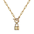 18k Gold Plated Vintage Padlock Necklace Toggle Clasp Lock Choker Necklaces Paperclip Chain Necklaces for Women Jewelry Gifts