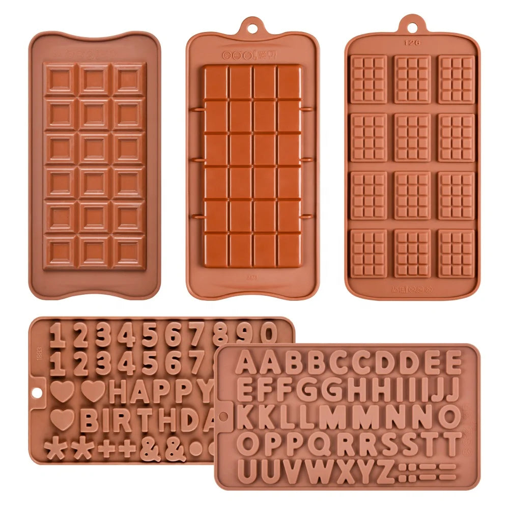 Non-stick Easy to Demoulding Numbers Letter Symbols Unique Chocolate bar Silicone Mold Sets