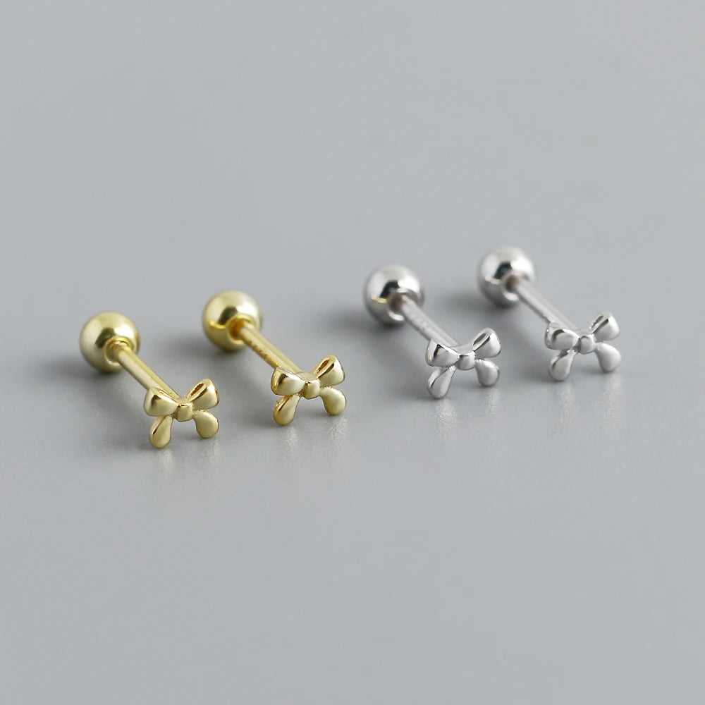 High Quality Sterling Silver Jewelry S925 Bow Screw Stud Earrings Jewelry Sterling Silver Minimalist Stud Earrings Women