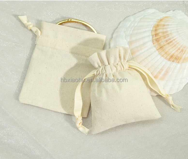 12*16cm Jewelry Drawstring Ground Cotton and Linen Cotton Jewelry Packaging Pure Cotton Jewelry Storage Bags in Stocks