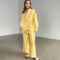 Boutique Wholesale 2026 Autumn New Product Stripe Long Sleeved Loose Lace Top High Waist Long Pants Fashion Casual Women's Set