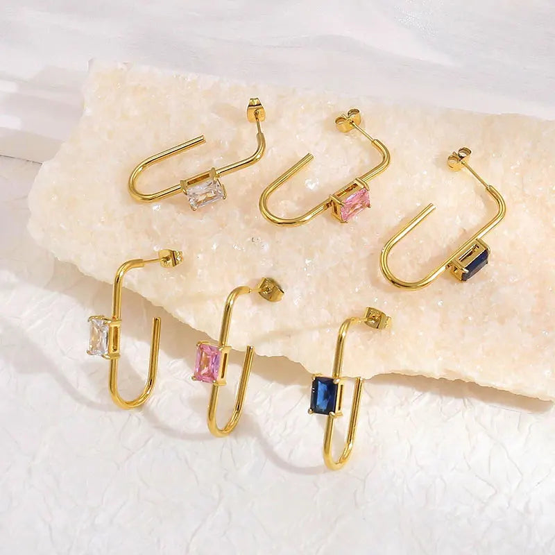 Fashion Geometric Water Drop Shaped Earrings 18K Gold Plated Stainless Steel Jewelry Retro Inlaid Zircon Earrings for Women