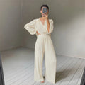 Beige Pleated Wide-leg Pants Women's Trousers Fashion _ Casual Loose Trousers Office Ladies Elegant Long Trousers