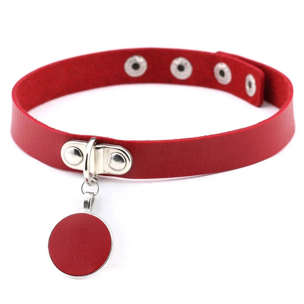 Anime Sailor Moon Harajuku Gothic Punk Style Multi Color Alloy Round Pendant PU Leather Choker Necklace Collar Chocker