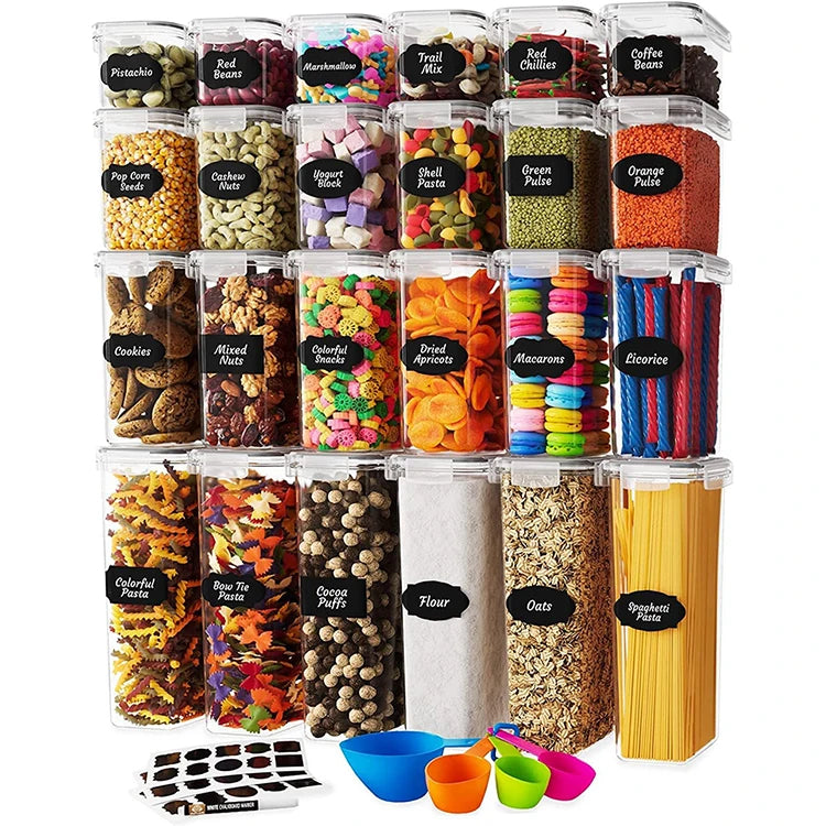 24 Piece Pack Plastic Airtight Dry Pasta Kitchen Organizer Pantry Organization Set Air Tight Food Storage Containers With Lids