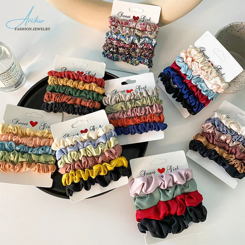 Popular Design Satin Hair Accessories Scrunchies Girl Hair Band Pack Velvet Hair Ties  Elastic Scrunchies Set for Women