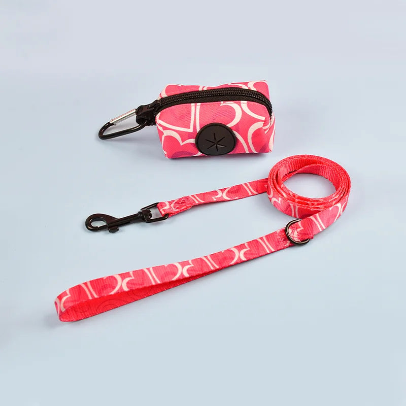 MIDEPET New Arrival Dog Poop Bag Holder Dispenser Leash Attach Rose Red Heart Print Best Pet Supplies Made of Padded Polyester