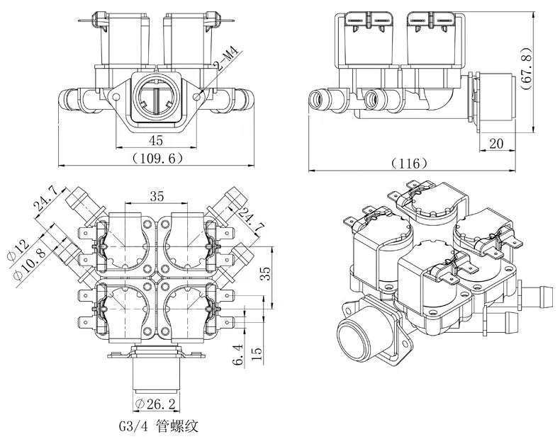 Meishuo FPD360A2 Electromagnetic Normally Closed 3/4 Inch Water Solenoid Valve 12v for Water Purifier RO System