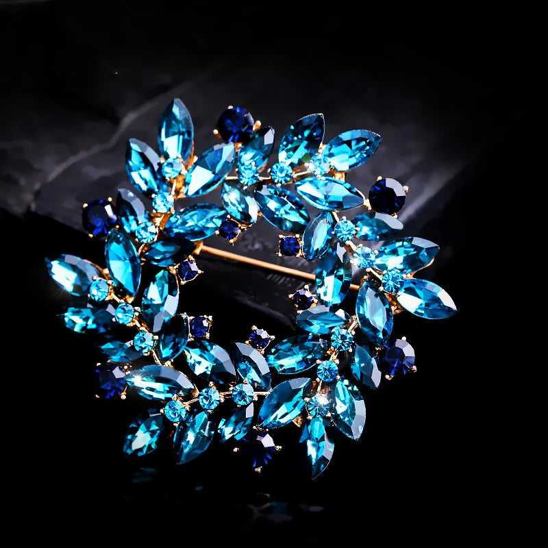 Hot Sale Alloy Diamond Crystal Coloured Metal Flower Designer Brooch for Women