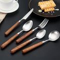 Japanese Style 304 Stainless Steel Flatware Set Walnut Handle Retro Matte Disposable Western Tableware Party UtensilsKnife