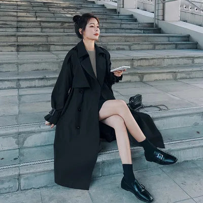 2024 Autumn Women Trench Coat With Belt Women Clothes Blue Coat Casaco Feminino Harajuku Abrigo Mujer Long Trench Femme