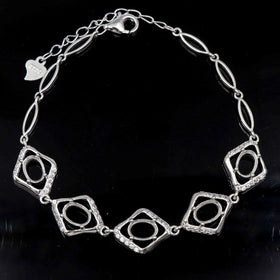 Sterling Silver 5*7mm Semi Mount Bracelet Empty Frame Blank Claws Setting S925 Base Holder Without Center Stone Inlay for DIY