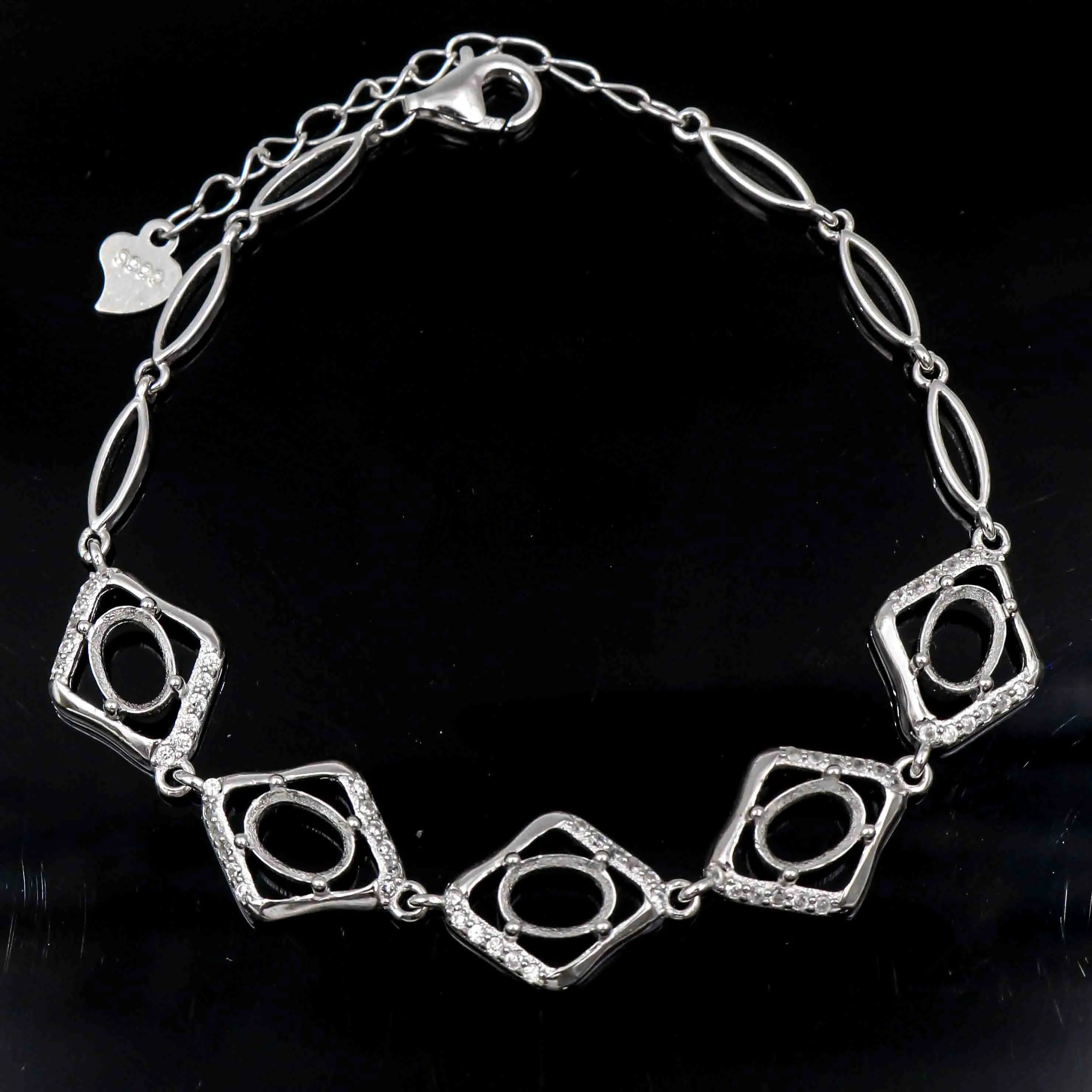 Sterling Silver 5*7mm Semi Mount Bracelet Empty Frame Blank Claws Setting S925 Base Holder Without Center Stone Inlay for DIY