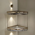 Modern Style Wall-Mounted Brass Bathroom Corner Shelf Shower Caddy with Shampoo Storage Basket for Small Bathrooms