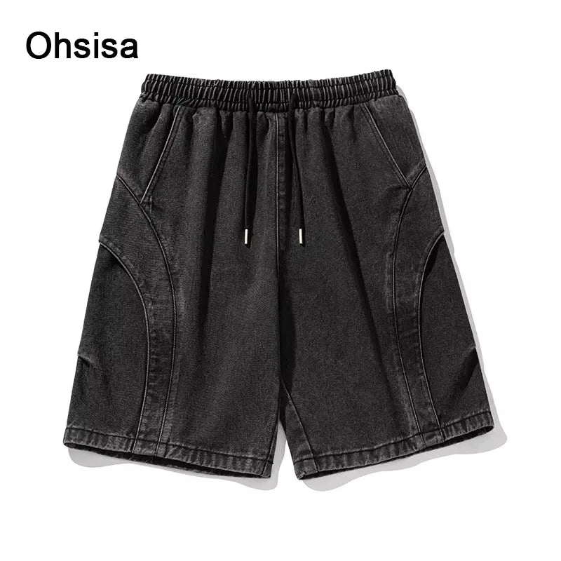 Ohsisa 2026 for Summer Breathable Mid Waist Casual Pants New Washed Old Fashionable Men's Denim Shorts