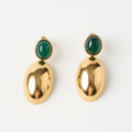 High End Female Retro Vintage 18K Gold Luxury Stainless Steel Green Stone Drop Earrings