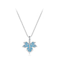 925 Sterling Silver Elegant Maple Leaves Pendant Necklace  CZ Diamond B Blue Enamel Women Wedding Necklace