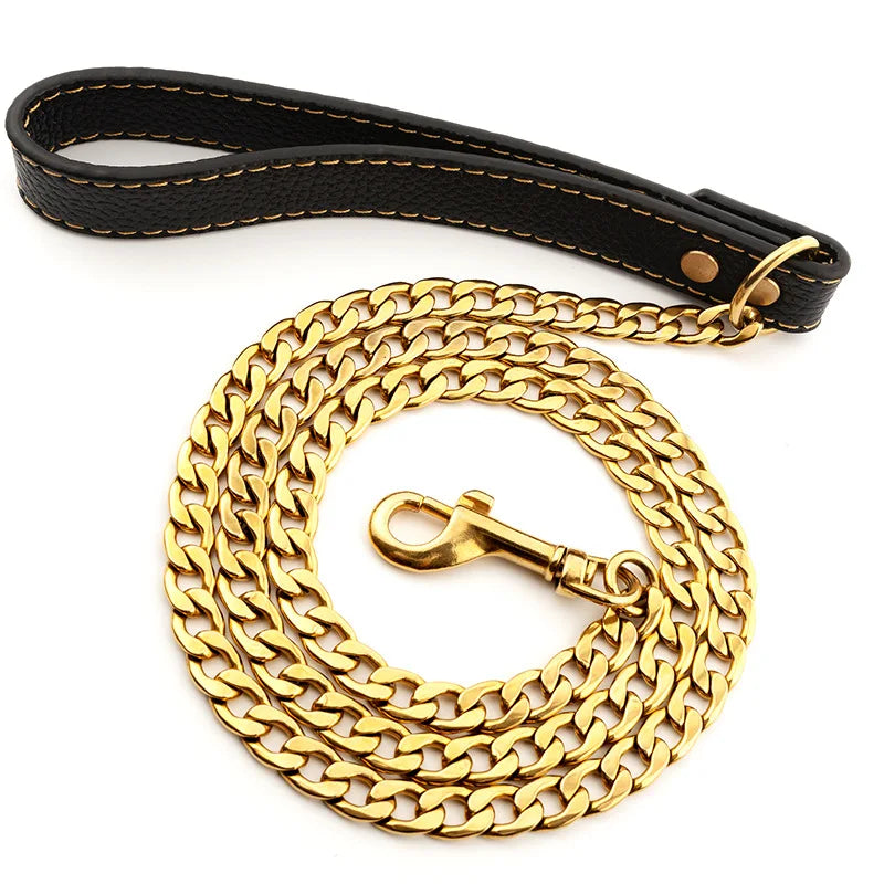 Luxury Stainless Steel Dog Leash Chain Gold-Plated P Chain Durable Training Accessory for Pets