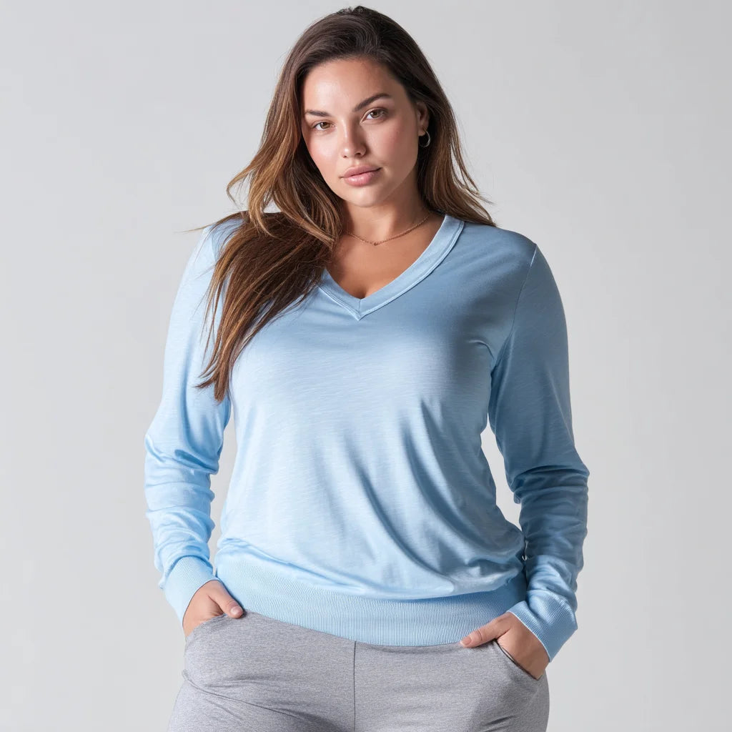 Women's Plus Size Casual Lightweight V-Neck Pullover Sweater for Winter & Autumn Solid Pattern
