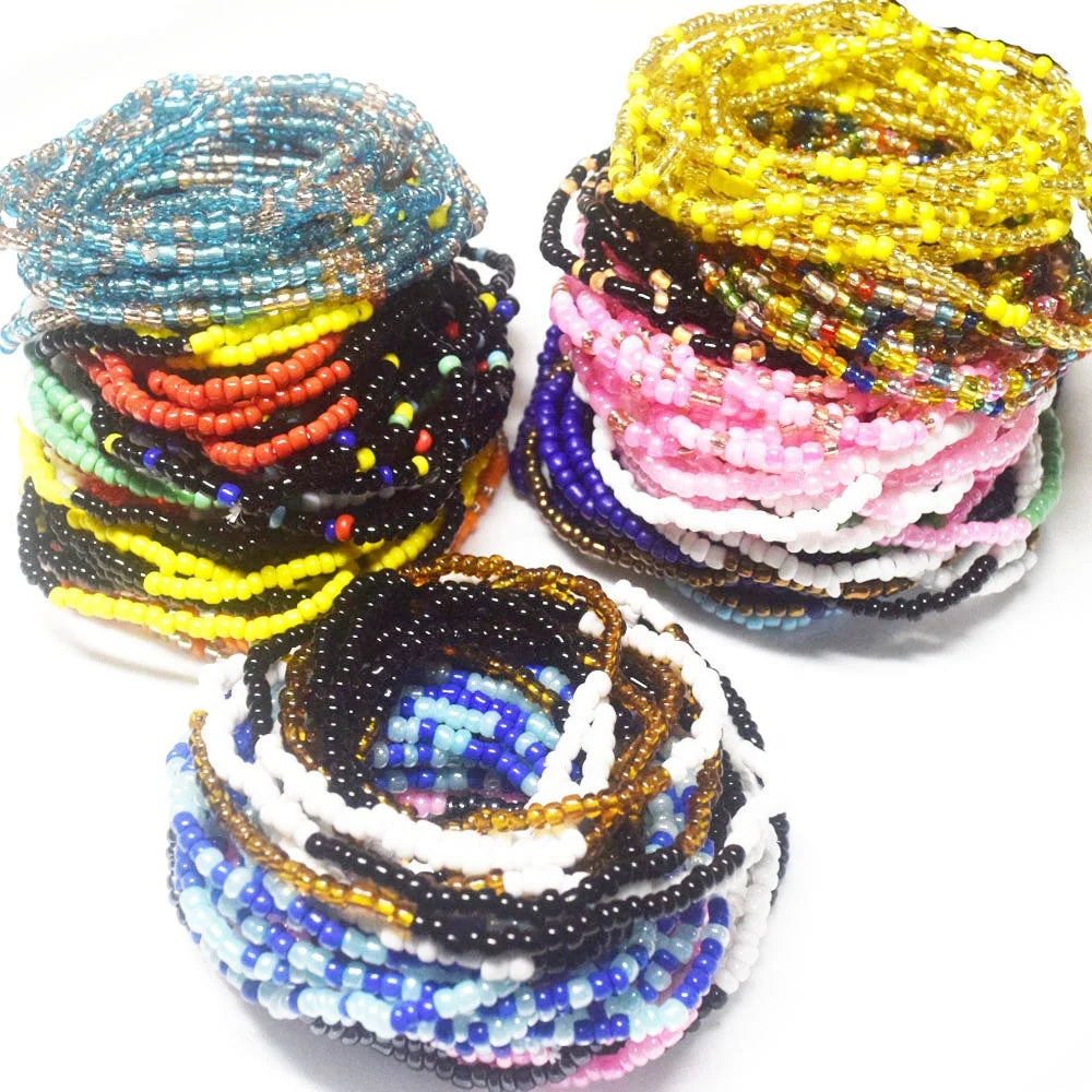 Handmade Stretchy Glass Seed Beads Waist Belly Chain 2pcs a Set for Women Elastic Cord 80cm Body Jewelry