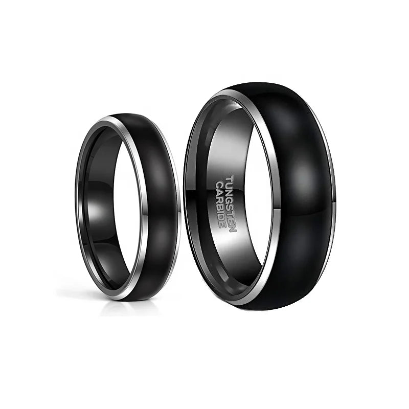 POYA Wholesale Two Tones Wedding Band Black 6mm 8mm White Line Domed Tungsten Ring for Men Women