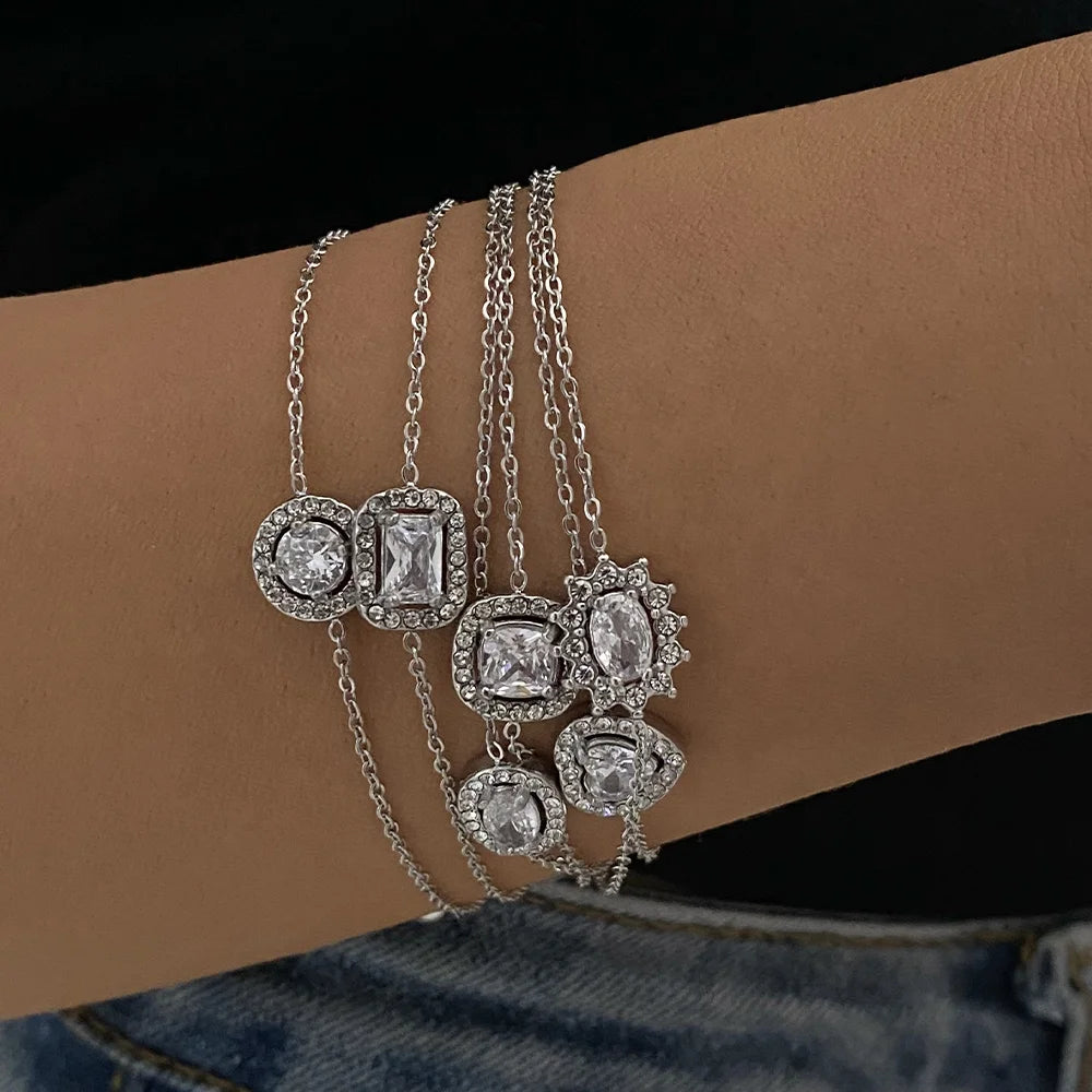 Exquisite PVD Silver Plated Heart Stainless Steel for Bracelet Charms with Zircon Inlay Fashion Charm Jewelry