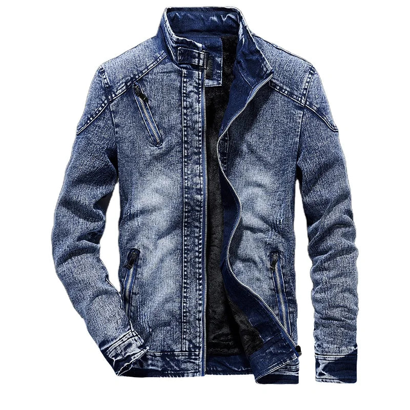 Hot Selling Mens Motorcycle Washed Blue Denim Jacket Outerwear