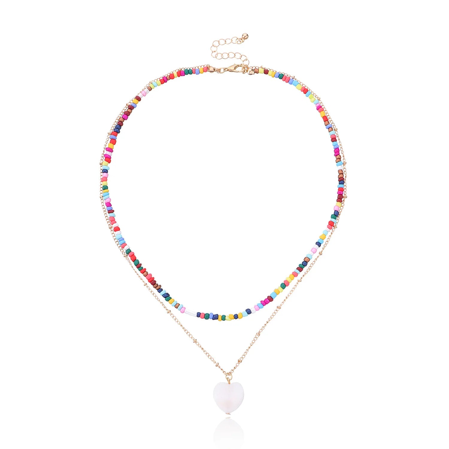 Bohemian Seed Glass Bead Beach Heart Pendant Knitting Necklace GMN023