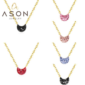 Ason Design 18k Gold Plated Stainless Steel Jewelry Chain Fashion Women Elegant Temperament Mini Diamond Pendant Moon Necklace