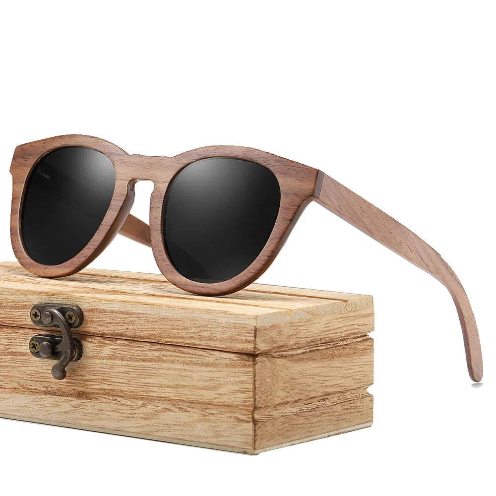2022 Retro Women Men Handmade Natural Wooden Sun Glasses Polarized UV400 Coating Mirror Male Black Walnut Wood Sunglasses
