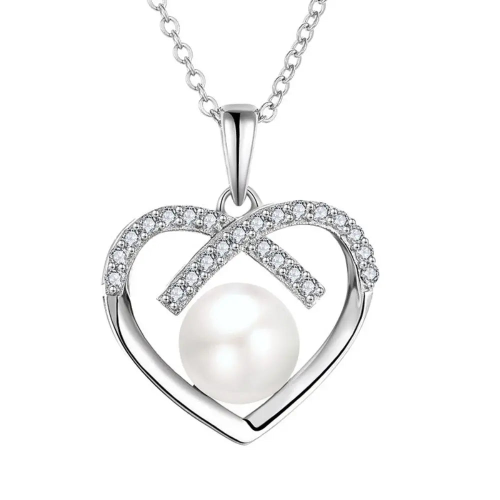 Mother Gift Birthstone Heart Zircon Pearl Necklace Custom 925 Sterling Silver Freshwater Pearl Necklace Women
