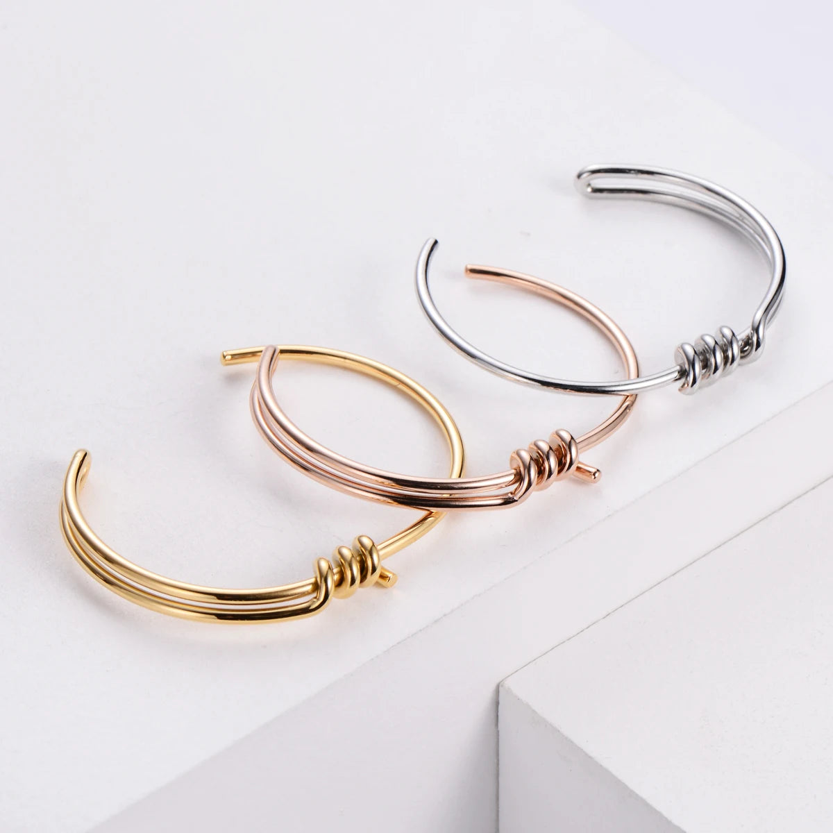 ORDRM Armreif Gold Plated Knot Bracelets Stainless Steel Rose Gold Hot Sale Jewelry Open Cuff Bangles