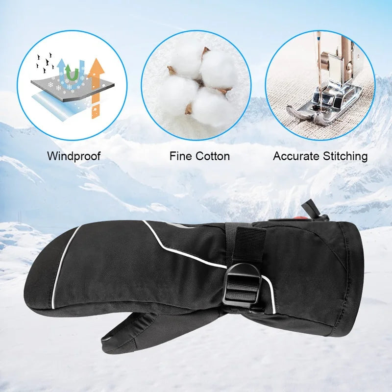 Winter Ski Thermal Gloves Men Women Warm Thermal Windproof Touchscreen Non-Slip Battery Power Heated Mitten Gloves